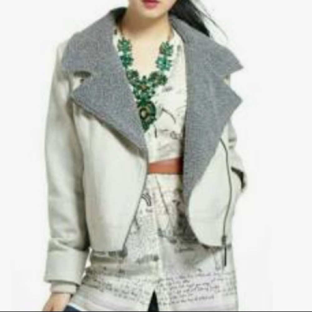Anthropologie Cartonnier Gray Wool‎ Sherpa Blend Moto Jacket Sz. M